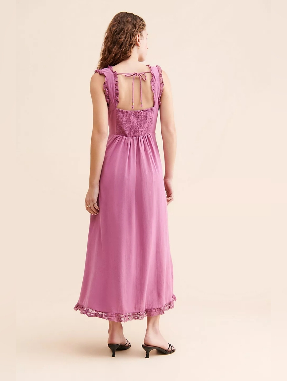 Free People Rose Pink Ruched Midi Dress - Picture 2 of 9